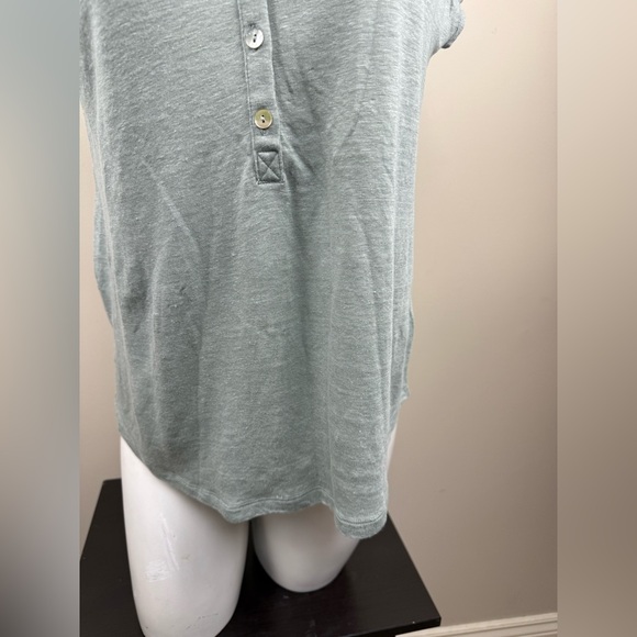 JOIE 100% linen cap sleeve Henley in sea foam medium - Picture 4 of 10